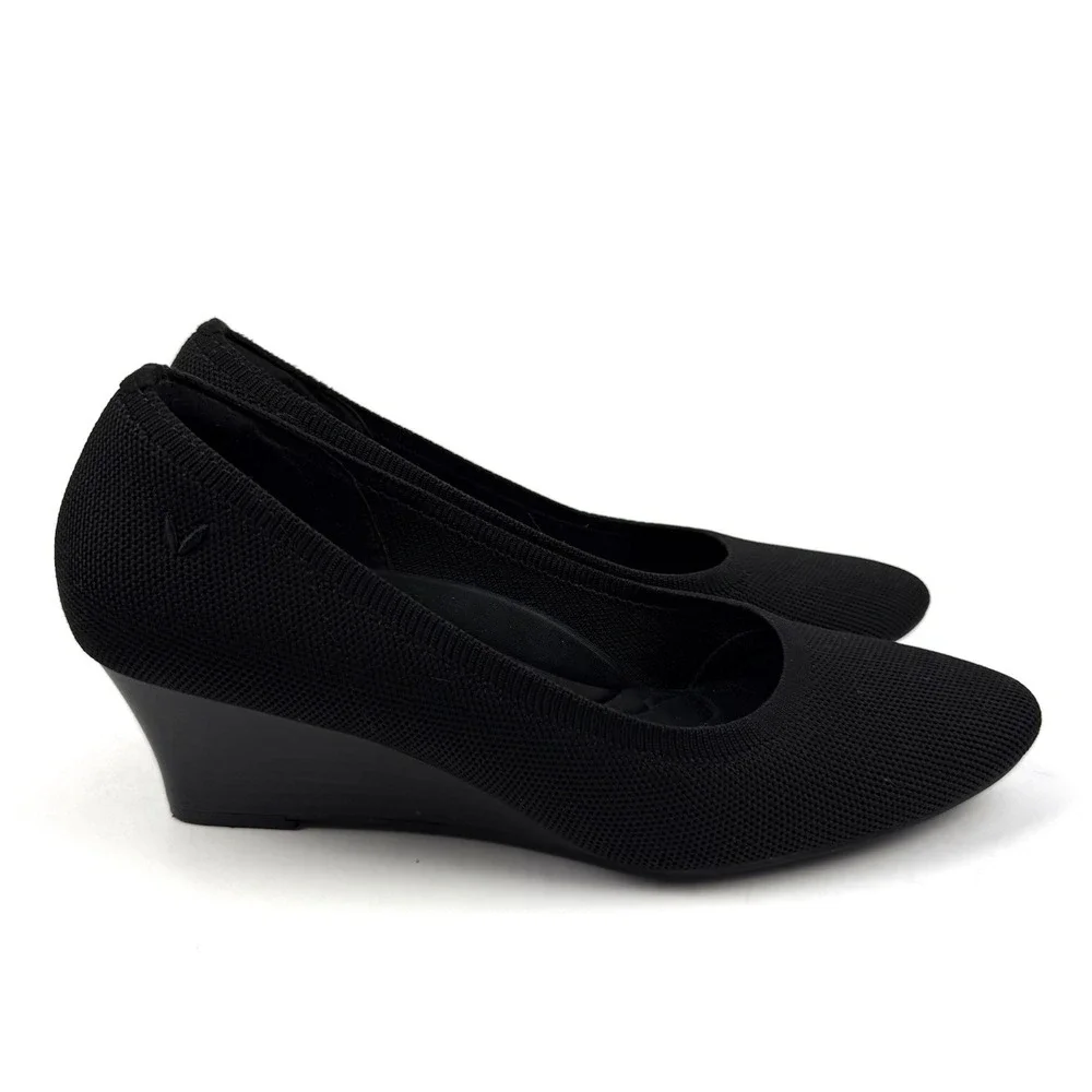 Vivaia Aria Wedge Heels 39.5 Black Knit Slip On Shoes Comfort Womens 8.5
